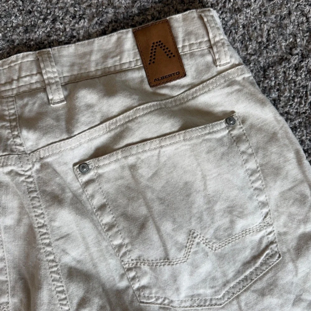 Alberto Modern Fit Linen Stretch Pants Mens 34x34 Beige Cotton Blend Trousers